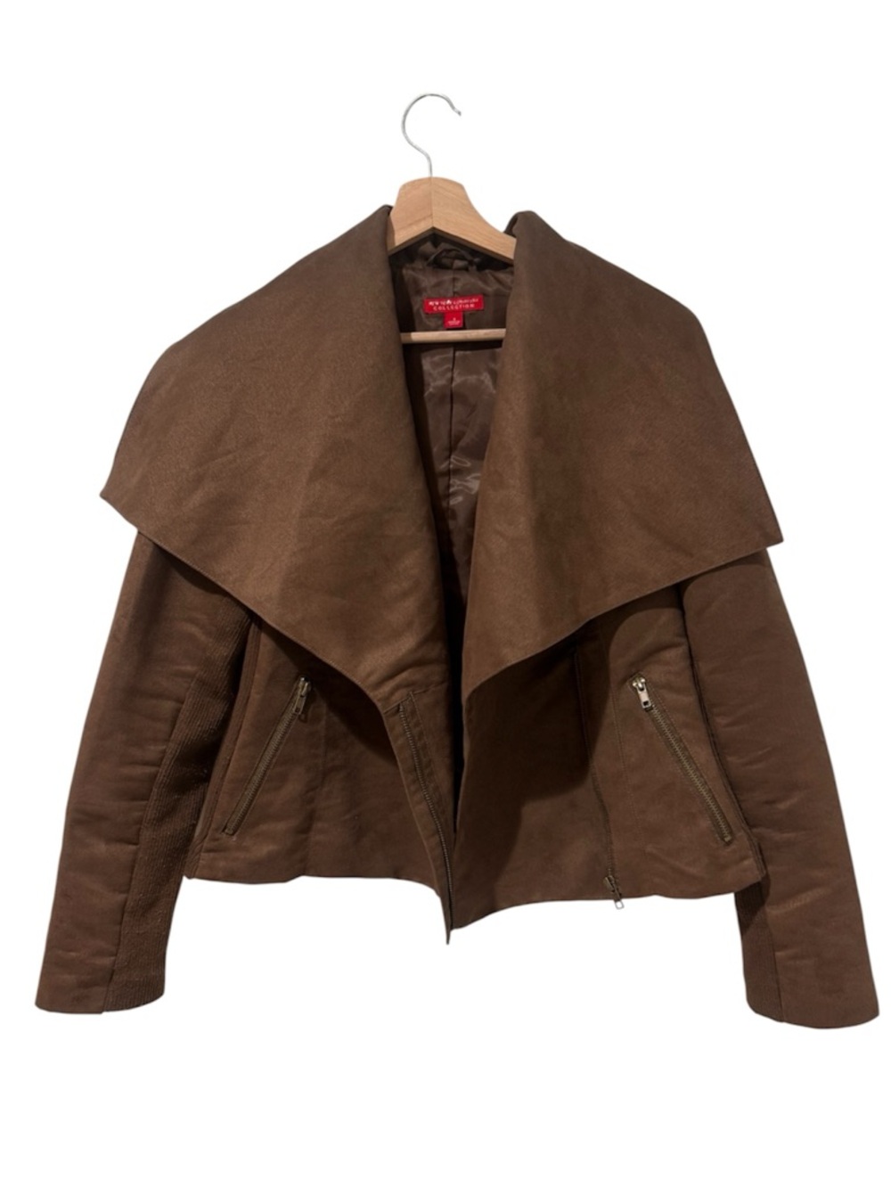 New York & Company Brown Faux Suede Asymmetrical Moto Jacket